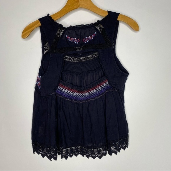 Free People Black Cross Stitch Wonderland Sleeveless Top - Picture 7 of 7